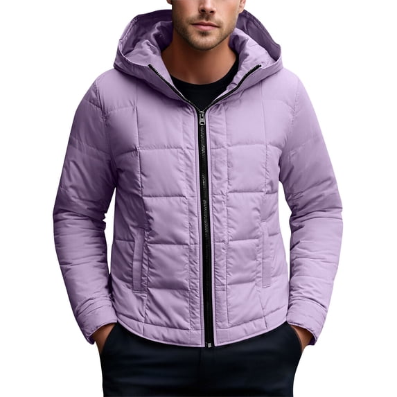 Hinvhai Winter Jacket Men Hooded Parka Jackets Waterproof Windproof Zip Up Warm Thicken Ski Coat Purple XL(XL)