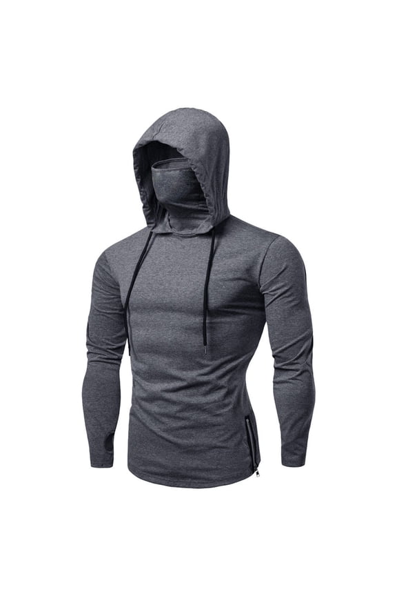 Winter Jackets for Men Mens Mask Button Sports Hooded Splice Large Open-forked Male Long Sleeve Shirts Gray 4(M)