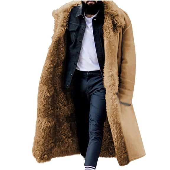Winter Jackets for Men,Men Solid Winter Turndown Keep Warm Single-breasted Windbreaker Thicken Over the Knee Overcoat Coat Khaki 14(XXXL)