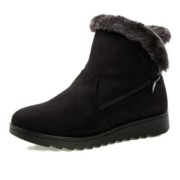 Hinvhai Winter Snow Boots for Womens ,Warm Fur Lined Zipper Ankle Booties Comfortable Outdoor Waterproof Non Slip Boots for Women Black 8.5(41)
