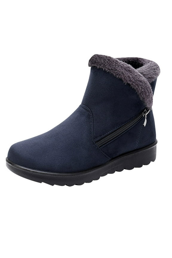 Winter Snow Boots for Womens ,Warm Fur Lined Zipper Ankle Booties Comfortable Outdoor Waterproof Non Slip Boots for Women Blue 4.5(35)