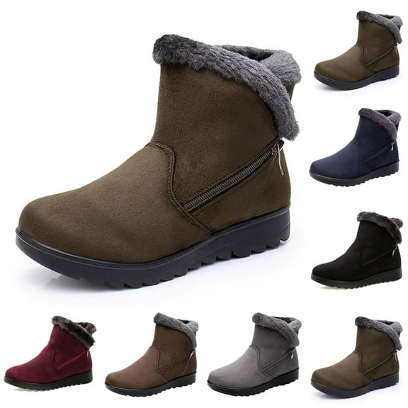 Hinvhai Winter Snow Boots for Womens ,Warm Fur Lined Zipper Ankle Booties Comfortable Outdoor Waterproof Non Slip Boots for Women Wine 8.5(41)