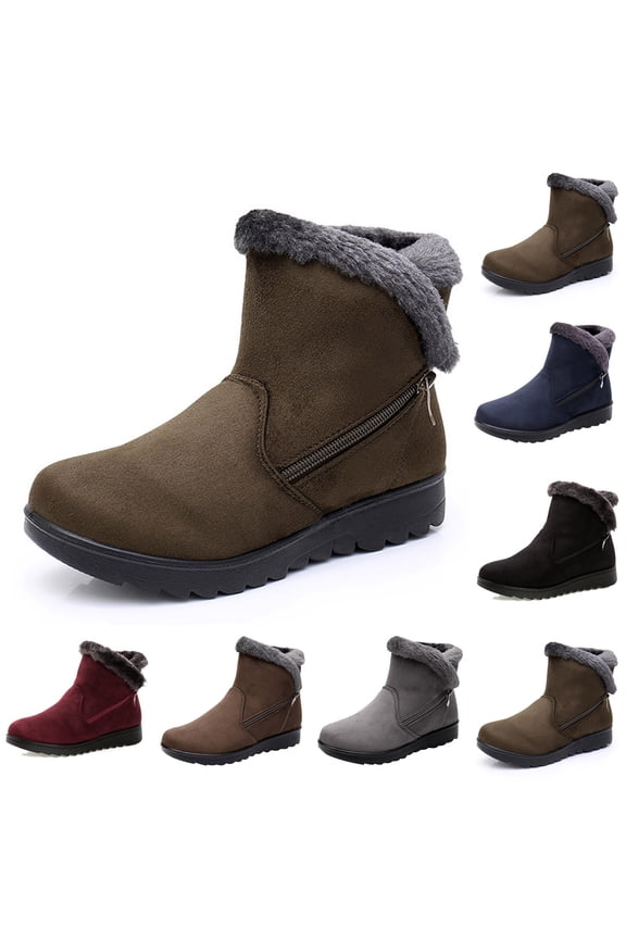 Winter Snow Boots for Womens ,Warm Fur Lined Zipper Ankle Booties Comfortable Outdoor Waterproof Non Slip Boots for Women Wine 8.5(41)