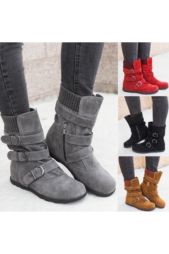 Winter Snow Boots for Women ,Classic Pointed Wool Shoes Thick Warm Solid Color Short Booties Women's Casual Ankle Boots Red 9.5(43)