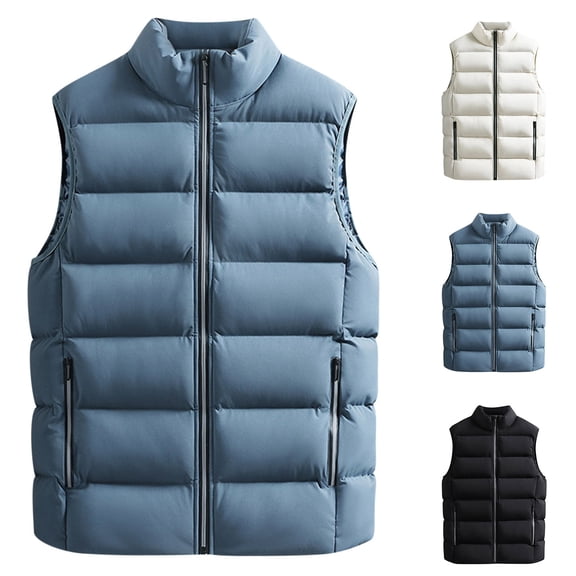 Hinvhai Winter Vest for Men Solid-Color Vests Stand-Up Collar Cold-Proof Thick Cotton Vest Coat, Sleeveless Warm Jacket Khaki 10(XL)