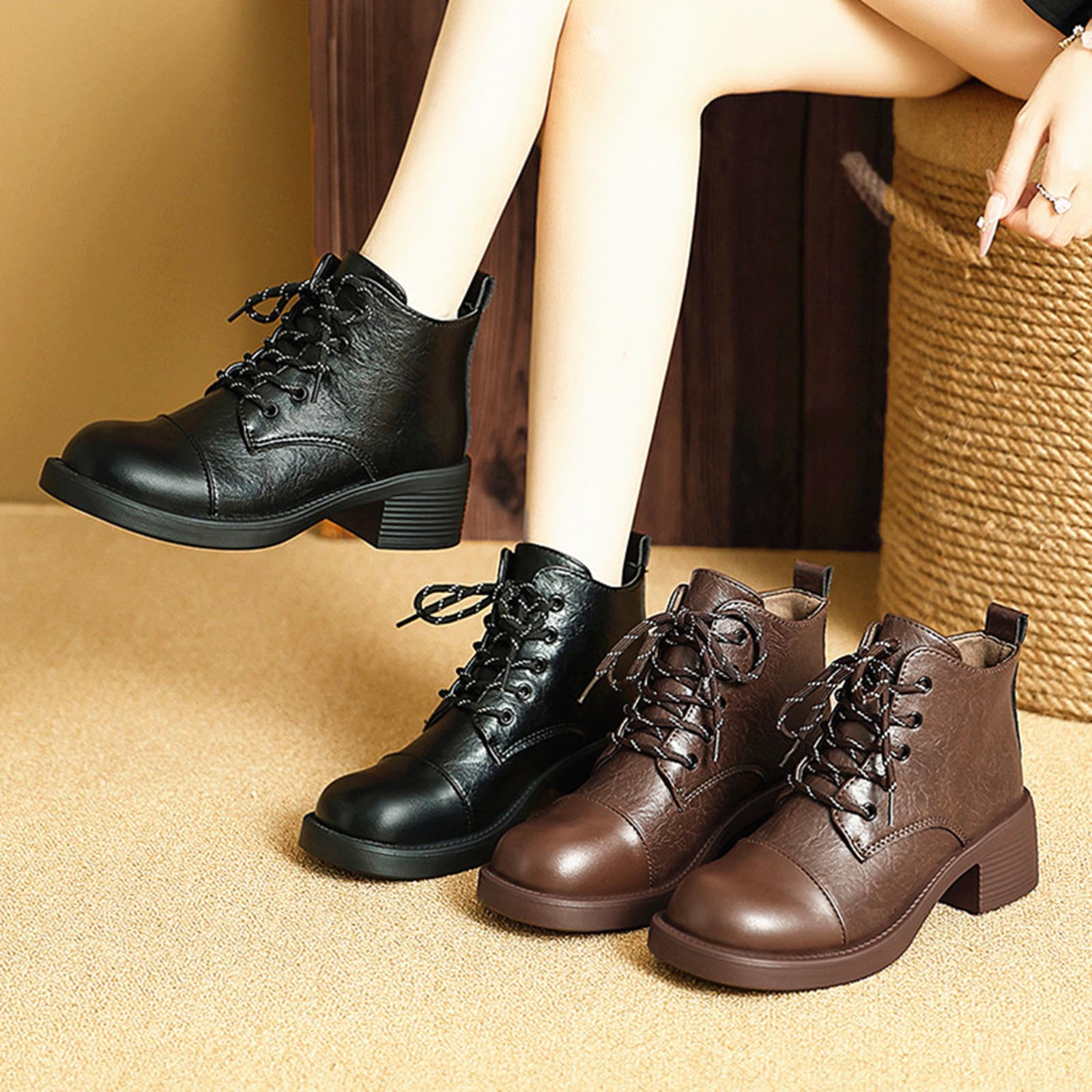 Women's Platform Short Boots, Comfortable Side Zipper Ankle Boots, Stylish Plush Lined Boots main image 0