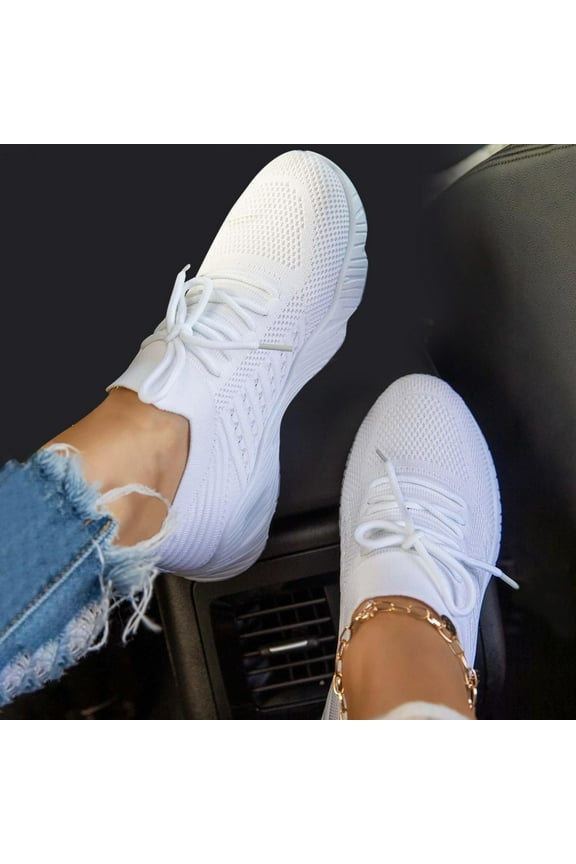Women Fall Winter Casual Sneakers,Ultra Lightweight Running Shoes Non-Slip Wide Sneakers Mesh Breathable Walking Shoes White 8.5(41)