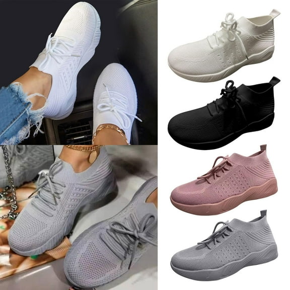 Hinvhai Women Fall Winter Casual Sneakers,Ultra Lightweight Running Shoes Non-Slip Wide Sneakers Mesh Breathable Walking Shoes White 9.5(43)