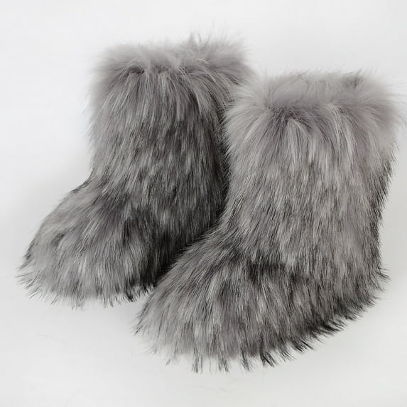 Hinvhai Women Faux Fur Boot Clearance,Fashion Classic Outdoor with Fur Lining Plus Size Furry Fluffy 2024 Flat Shoes Solid Color Fuzzy Snow Boot Beige 5-5.5(36)