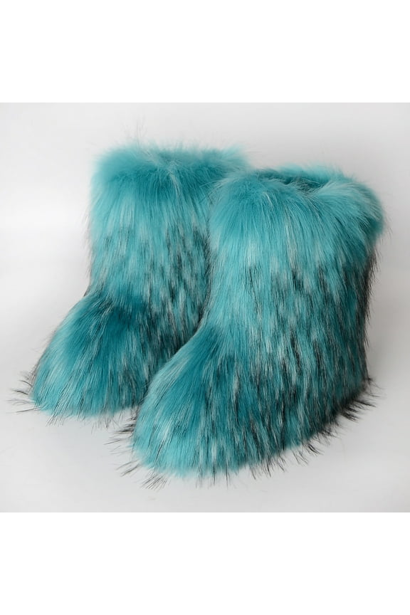 Women Faux Fur Boot ,Fashion Classic Outdoor with Fur Lining Plus Size Furry Fluffy 2024 Flat Shoes Solid Color Fuzzy Snow Boot Mint Green 9-9.5(44)