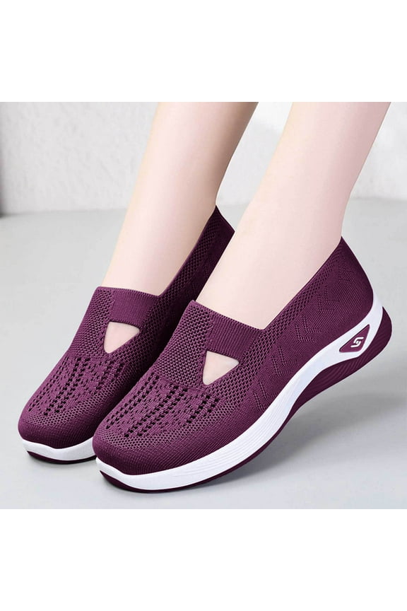 Women Footwear Orthopedic Sneakers Woven Breathable Running Shoes Arch Support Walking Shoes Soft Sole Shoes Cloud Slide Orthopedic Purple 6(37)