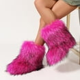 thumbnail image 1 of Hinvhai Women Fuzzy Fluffy Mid Calf Round Toe Snow Boots Women's Fashion Comfy Winter Boots Plush Warm Short Flat Heel Mid-Calf Shoes Hot Pink 5.5(36), 1 of 8