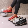 thumbnail image 1 of Hinvhai Women Loafers Chunky Heel Business Casual Platform Leather Shoes Comfortable Dress Loafers Slip On Shoes for Women Silver 9.5(43), 1 of 9