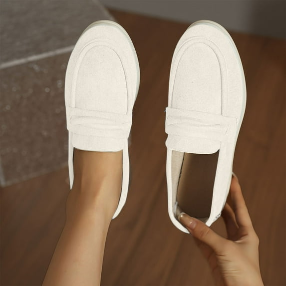 Hinvhai Women Loafers Comfortable Shoes Casual Slip on Penny Moccasins Flats for Walking Driving Business Beige 7.5(40)