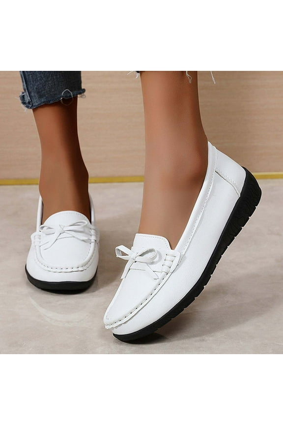 Women Loafers Flexible Breathable Slip-On Comfortable Sole Ladies Shoes for Walking White 5.5(36)