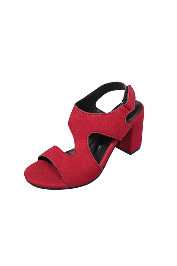 Women Open Round Toe Chunky Heel Ankle Strap High Heel Dress Sandals Red 6(37)