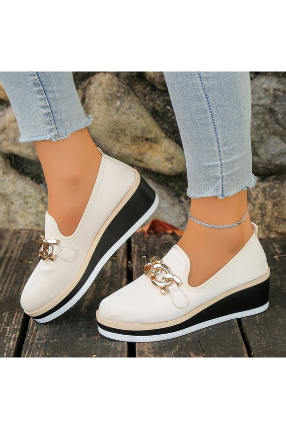 Women Summer Wedge Heel Air Cushion Breathable Slip-On Walking Shoes, Non-Slip Casual Sneakers White 6(37)