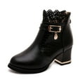 thumbnail image 1 of Hinvhai Women's 2024 Fall Winter Vintage Short Boots Clearance,Fashion Classic Leather Lace Chunky Low Heel Comfortable Short Boots Black 6.5-7(37), 1 of 9