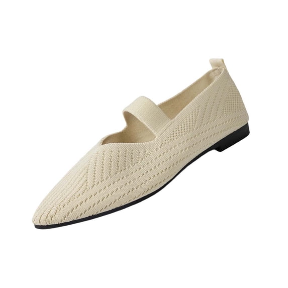 Hinvhai Women’s Ballet Flat Flats Shoes Comfortable Mesh Pointed Toe Flat Bottom Shallow Mouth Slip on Dress Shoes Beige 5.5(36)
