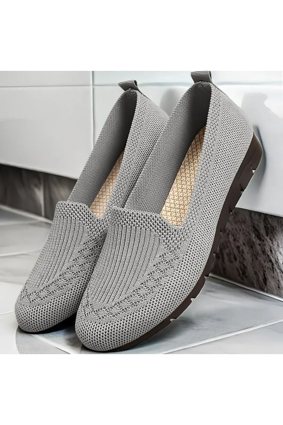 Women's Ballet Flats - Comfortable Round Toe Knit Slip-On Shoes, Casual office Dress Flats for Work Gray 5.5(36)