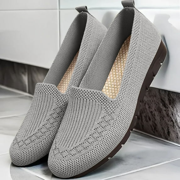 Hinvhai Women's Ballet Flats - Comfortable Round Toe Knit Slip-On Shoes, Casual office Dress Flats for Work Gray 6(37)