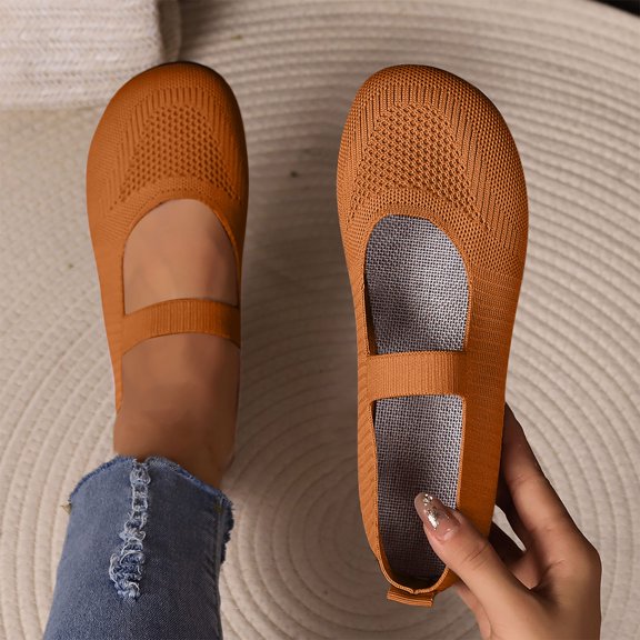 Hinvhai Women's Ballet Shoes Comfortable Slip on Round Toe Flat Casual Shoes for Walking, Driving, Dressy Brown 7.5(40)