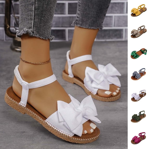 Hinvhai Women's Bow Flat Sandals Open Toe Ankle Strap Lightweight Vacation Beach Slide Sandals Yellow 9.5(43)