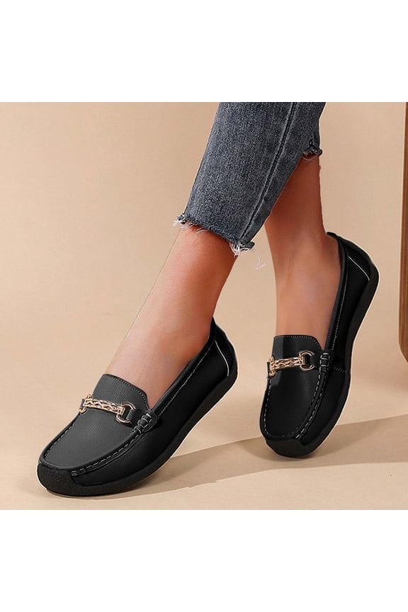 Women's Business Loafers Work Casual Flats Shoes Lightweight Penny Leather Slip On Walking Shoes Black 9.5(43)