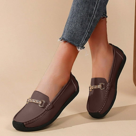 Hinvhai Women's Business Loafers Work Casual Flats Shoes Lightweight Penny Leather Slip On Walking Shoes Brown 9(42)