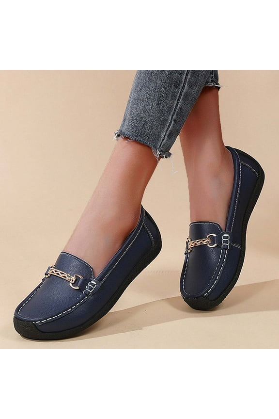 Women's Business Loafers Work Casual Flats Shoes Lightweight Penny Leather Slip On Walking Shoes Dark Blue 5.5(36)