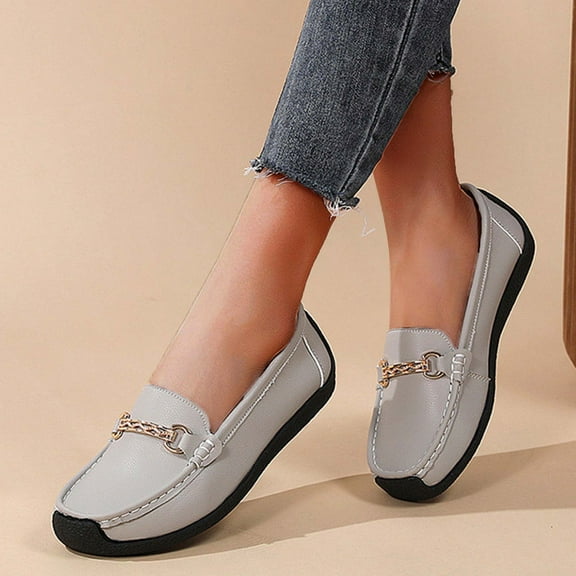 Hinvhai Women's Business Loafers Work Casual Flats Shoes Lightweight Penny Leather Slip On Walking Shoes Gray 8.5(41)