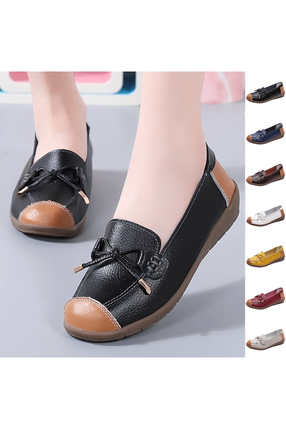 Women's Casual Leather Flats Shoes Comfort Soft Bottom Slip-on Loafers Non-Slip Round Toe Fashion Driving Walking Shoes Yellow 9.5(43)