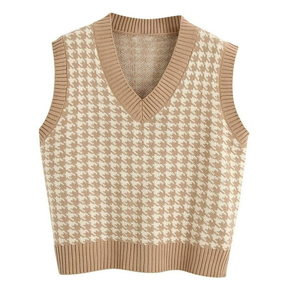 Hinvhai Women's Casual V-Neck Pullover Shirt Collision Color Sleeveless Sweater Vest On Seasonal Yellow 12(L)