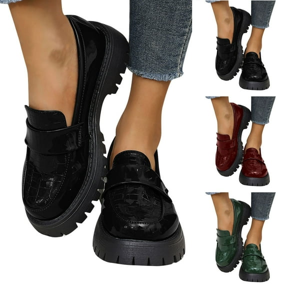 Hinvhai Women's Chunky Platform Penny Loafers Round Toe Slip-On Dress Shoes with Non-Slip Lug Sole for Business Work and Daily Casual Wear Wine 9.5(43)