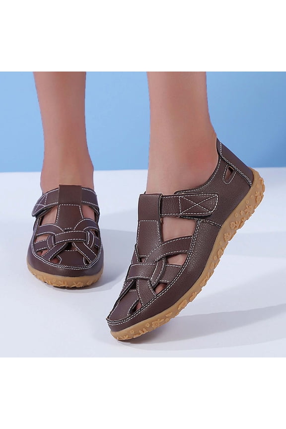 Women's Closed Toe Leather Sandals,Casual Comfy Orthotic Softsole Ankle Strap Boho Gladiator Beach Shoes Coffee 8.5(41)