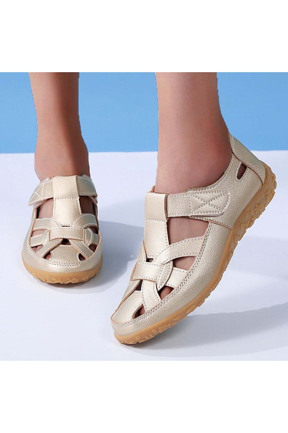 Women's Closed Toe Leather Sandals,Casual Comfy Orthotic Softsole Ankle Strap Boho Gladiator Beach Shoes Gold 5.5(36)