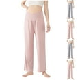 thumbnail image 1 of Hinvhai Women's Cotton Maternity Pants, High Waisted Lounge Pregnancy Pants Over the Belly Trousers Pink XL(XL), 1 of 6