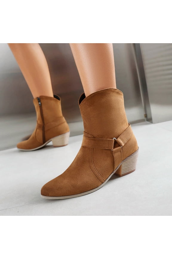 Women's Cowgirl Ankle Boots, Snip Square Toe Western Pull On Short Boots Brown 6.5(38)