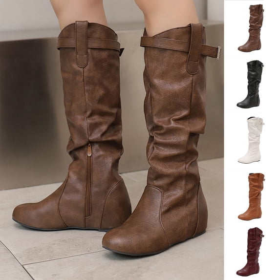 Hinvhai Women's Extra Wide Calf Knee High Boots, Wide Width Tall Boots with Flat Heel Yellow 9.5(43)