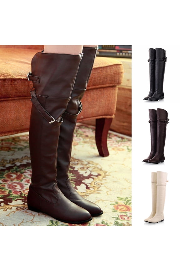 Women's Fall Winter Knee High Boots,Fashion Classic Solid Color Wide Calf Flat Heel Boots Tall Boots for Women Brown 10.5(45)