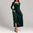thumbnail image 1 of Hinvhai Women's Fashion Long Sleeve Velvet Dress ,Classic Solid Color Square Neck Velvet Long Dresses High Waist Cocktail Party Dress for Womens Green M(M), 1 of 4