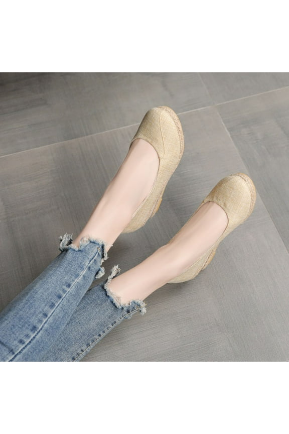 Women's Fashion Platform Espadrilles Wedge Sandals,Casual Non Slip Solid Color Closed Pointed Toe Comfortable Wedge Pumps Shoes Beige 7(39)