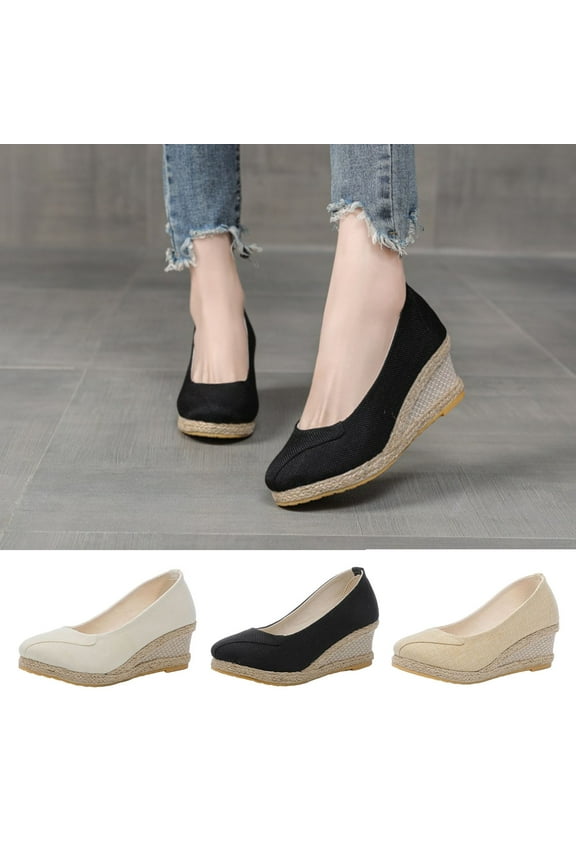 Women's Fashion Platform Espadrilles Wedge Sandals,Casual Non Slip Solid Color Closed Pointed Toe Comfortable Wedge Pumps Shoes White 9(42)