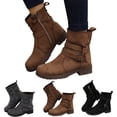 thumbnail image 1 of Hinvhai Women's Fashion Wide Width Leather Ankle Short Boots, Casual Comfortable Side Zipper Block Low Heel Round Toe Lace-Up Booties Gray 9.5(43), 1 of 5