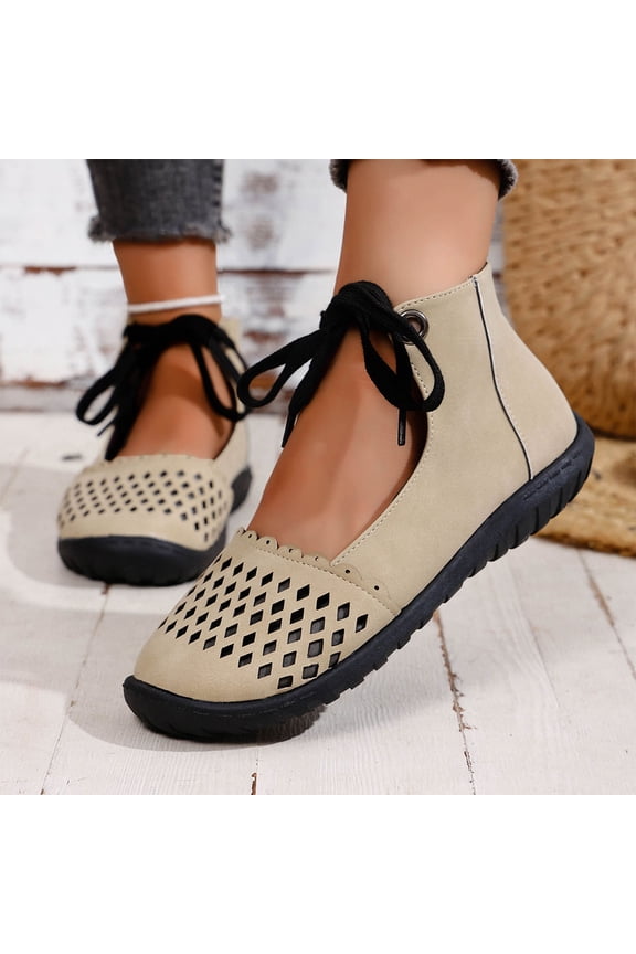 Women's Hollow Out Flat Sandals with Adjust Strap Retro Comfortable Closed Round Toe Flats for Prom Party Wedding Beige 9.5(43)