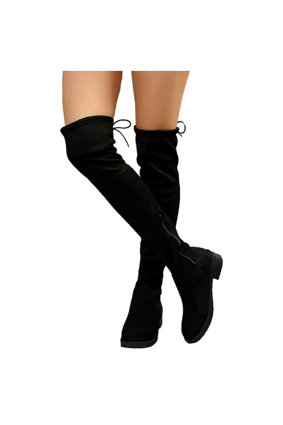 Women's Knee High Comfortable Boots ,Fall Winter Fashion Classic Suede Round Toe Retro Comfy Non Slip Flat Heel Long Boots Black 8.5(41)