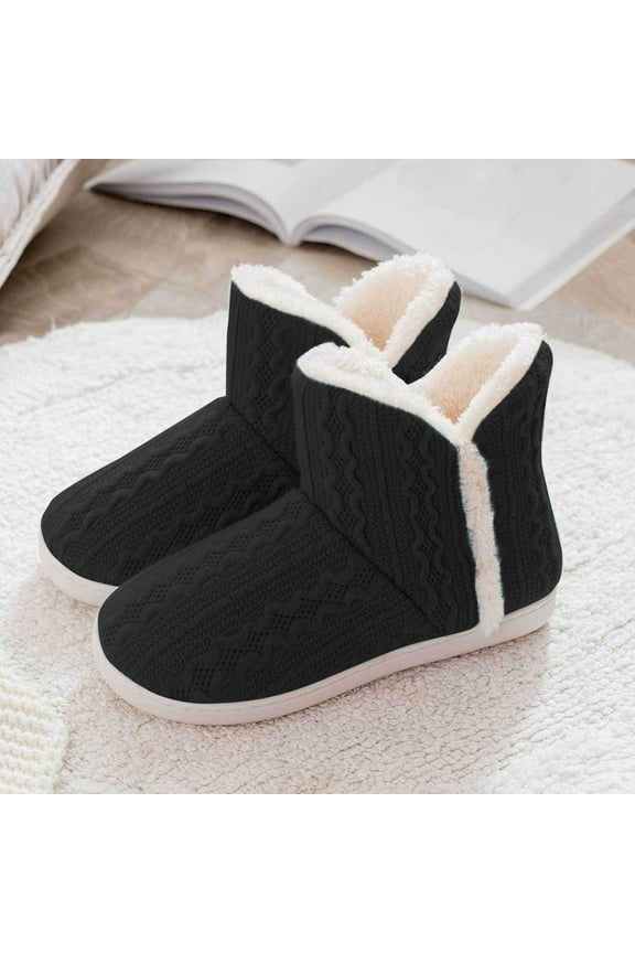 Women's Knit Bootie Slippers ,Fashionable Winter Warm Thick Snow Boots,Casual Solid Color Non Slip Boots Black 8.5(41)