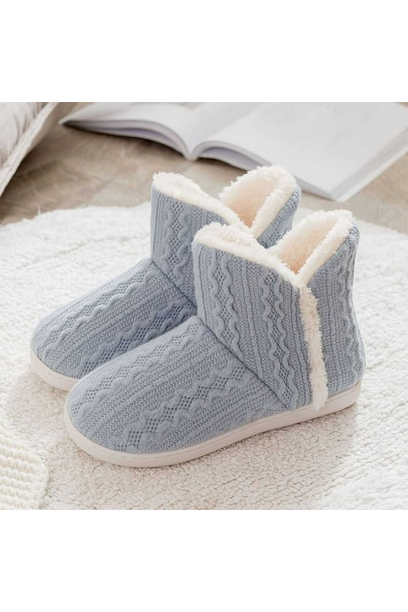 Women's Knit Bootie Slippers ,Fashionable Winter Warm Thick Snow Boots,Casual Solid Color Non Slip Boots Light Blue 7.5(40)