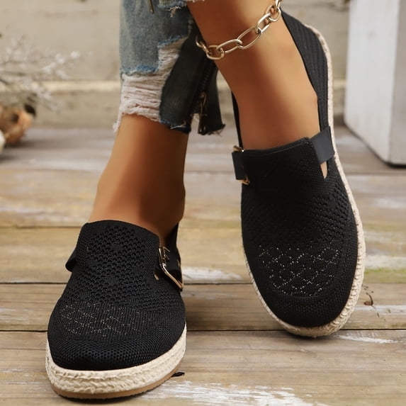Hinvhai Women's Knit Loafers Round Toe Loafer Flats Comfortable Casual Walking Work Penny Driving Dressy Slip-on Shoes Black 7.5(40)