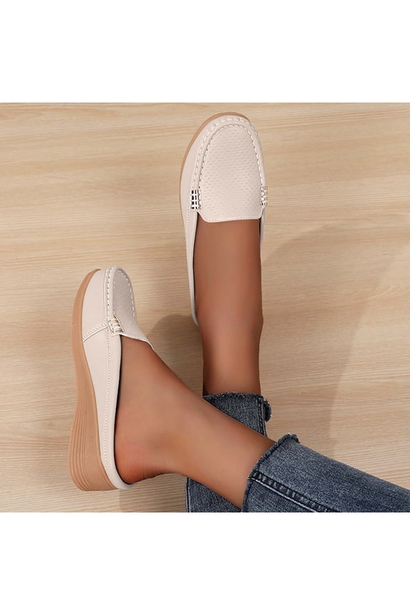 Women's Leather Closed Toe Clogs,Comfort Cutout Arch Support Softsole Slip-On Mules Loafers Slides Beige 5.5(36)